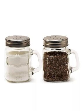 Set of 2 Mini Glass Mason Jar Salt and Pepper Shaker Mugs with Silver Lids
